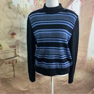 St John Striped Blue Navy Wool Textured Sweater